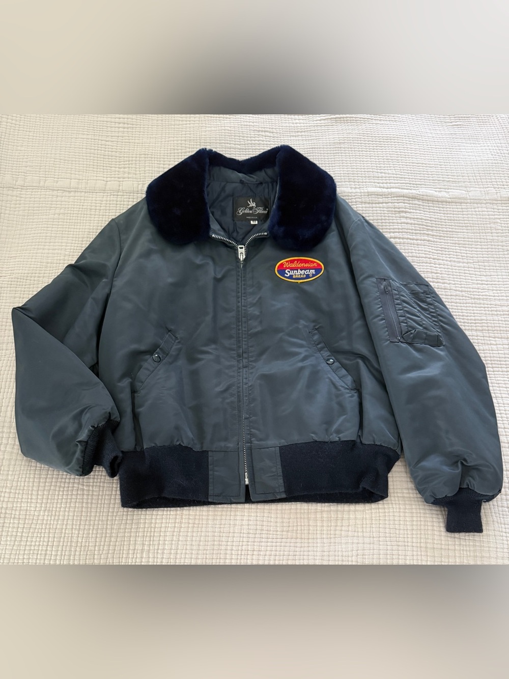 Vintage Navy Work Bomber Jacket with Faux Fur Collar